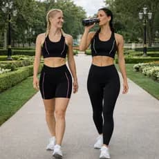 Kit 2 Conjuntos Academia Feminino Top com Bojo + Shorts com Bolso + Legging Preta Suplex
