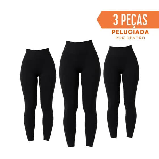 Kit 3 Legging Feminina Peluciada Por Dentro Quentinha Inverno Preta Feminina Flanelada