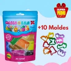 Kit Massa De EVA 20 Cores + 10 Moldes Sortidos Make+ Criança
