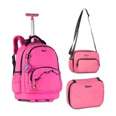Kit Mochila De Rodinha Lancheira Térmica Estojo Box Luluca