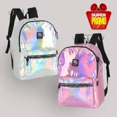 Mochila Costas Holográfica Moda Fashion Metalizada Escolar Original Juvenil Estilosa Feminina Glow