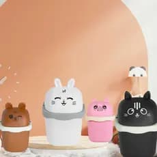 Mini Lixeira de Mesa Fofa Ursinhos para Escritório Multifuncional com Adesivo Decorativo Infantil