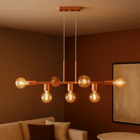 Luminária Lustre Pendente Industrial 7 Lâmpadas 68cm Metal Moderno Decorativo Bivolt - Jabuticaba