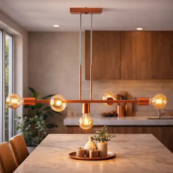 Luminária Lustre Pendente Linear 5 Lâmpadas Para Sala de Jantar Cozinha Pendente E27
