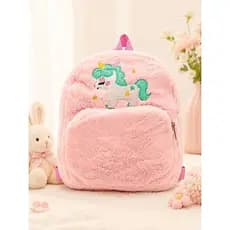 Mochila pelucia arco iris infantil com ziper frente protetor de costa
