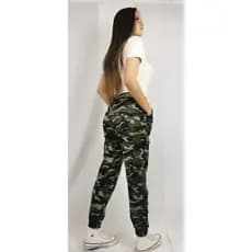Calça Feminina Camuflada Cintura Alta Exército Joggerou normal