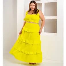 Conjunto Plus Size Feminino Saia Longa E Cropped Luxo