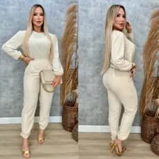 Conjunto Social Calça Feminino Blusa Manga Longa Elegante Confortável Festa