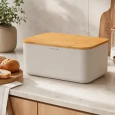 Porta Pão Com Tampa Bambu Cesto Organizador Pães Para Cozinha