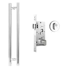 Kit P/ Porta Pivotante Puxador Inox Tubular 60cm + Fechadura Rolete Stam