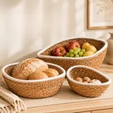 Conjunto Kit 3 Cestos Organizadores Cachepot Em Fibra Natural Boho Lindo para Decoração Envio Rápido