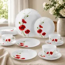 Aparelho De Jantar Opaline Cor Branco E Florido 16 Peças Floral Estampado Com Xícaras e Pratos Para Sobremesa