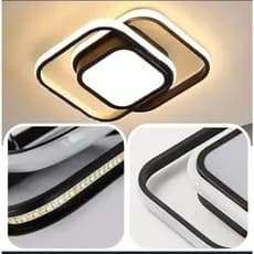 Luminária de Teto LED Moderna Quadrada Dupla – Acrílico e Alumínio, Preto e Branco, 30x30cm