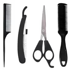 Kit Cabelereiro Barbeiro Tesoura Navalha Pente Corte
