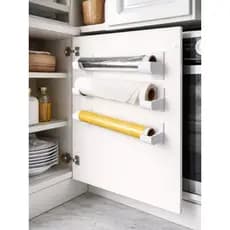 kit 3 Suportes Organizadores para Papel Toalha Alumínio e Filme PVC | Porta Rolos Adesivo para Armário Cozinha