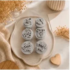 Kit 6 Carimbos Marcador para Brigadeiro e Pasta Americana Bebê Chá Revelação | Cortador Decorativo Confeitaria