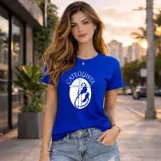 Blusa Católica Feminina Catequista Estilo Religioso Fé Oração Tendência