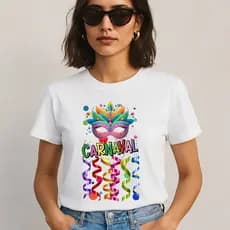Camiseta Feminina Carnaval Máscara Colorida Estilo Tropical Fashion