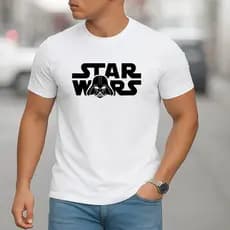 Camisa Masculina Star Wars Algodão Estampa Darth Vader Camiseta de Filme Casual Algodão Heroi