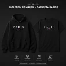 Conjunto Moletom Canguru + Camiseta Paris Streetwear Versátil Algodão Premium