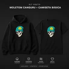Combo Moletom Canguru + T-Shirt Caveira Streetwear Fashion Premium Conforto