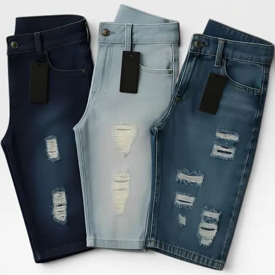 Bermudas jeans masculina shorts jeans Qualidade Rasgada Premium
