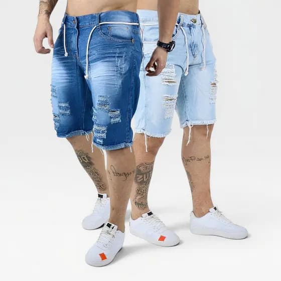 Kit 2 Bermudas Jeans Masculinas Shorts Premium | Rasgadas Estilosas | Conforto e Qualidade Garantida