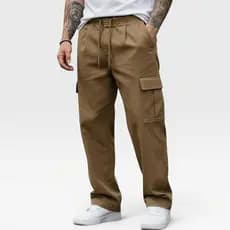 Calça Cargo Masculina Baggy Wide Leg Skate Oversized 6 Bolsos Cintura Elástica com Cordão Streetwear
