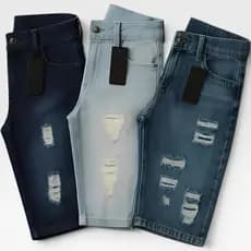 Bermudas Masculina Jeans Rasgada Estilo Jogador Casual Linha Premium