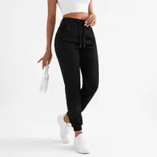 Calça Jogger Feminina Premium com Elastano, Punho, Bolsos, Cintura Alta, Confortável, Moda Casual, Fitness, Academia, Di