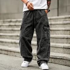 Calça Cargo Jeans Masculina Streetwear Baggy Wide Leg Oversized Moda Urbana Skatista Premium Confortável Casual