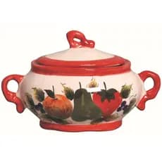 Sopeira Tigela 1,5 L Decorada - Caldos E Sopas - Decoração Cozinha - Vermelha Fruta - Mesa Posta