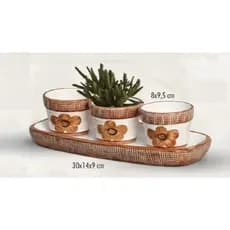 kit 3 Vasos com Bandeja Prato Para Arranjo - Cachepot De Cerâmica Para Plantas Suculentas Violetas Jardim