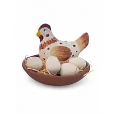 Escultura Galinha Com Ovos De Cerâmica Decorativa - Enfeite Cozinha - Porta Ovos