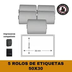 Etiqueta adesiva 57x30 para Mini Impressora - Kit com 5 Rolos