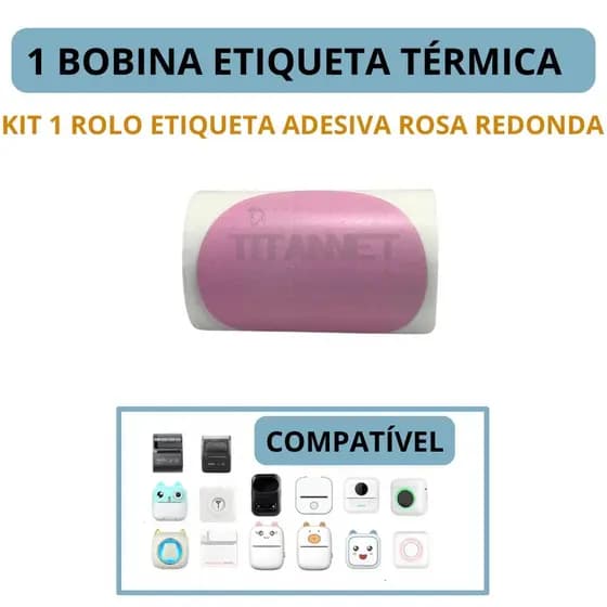 Etiqueta Redonda 5cm Para Mini Impressora Gatinho - Cor Rosa