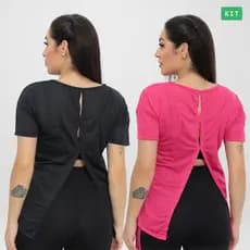 Kit 2 Camisetas Costas Aberta Feminina Roupa Academia Fitness Yoga Corrida Esportivo
