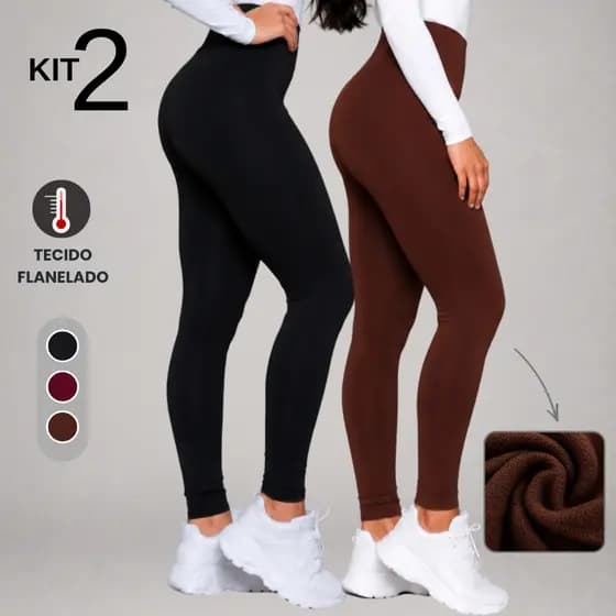 Kit 2 Calça Legging  Térmica Flanelada Forrada Feminina Roupa Casual Inverno Academia Fitness