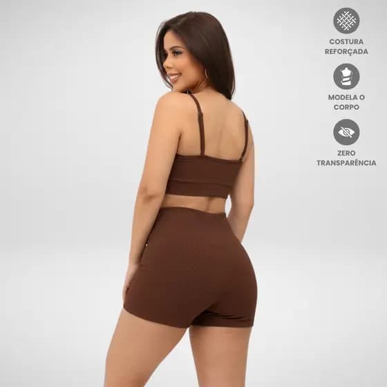 Conjunto Academia Short e Top Alcinha Canelado Roupa Fitness Feminino Esportivo Para Treino