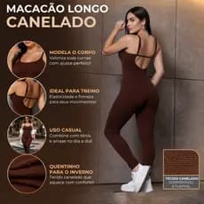 Macacão Longo Academia Feminino Canelado Alcinha Roupa Macaquinho Fitness Esportivo Treino Yoga