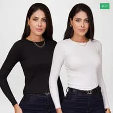Kit 2 Blusas Manga Longa Canelada Feminina Térmica Roupa de Inverno Ribana Quentinha