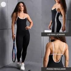 Macacão Listras Longo Feminino Suplex Fitness Treino Academia Corrida Confortável Yoga