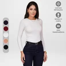 Blusa Flanelada Forrada Feminina Manga Longa Canelada Inverno Sueter Ribana Quentinha