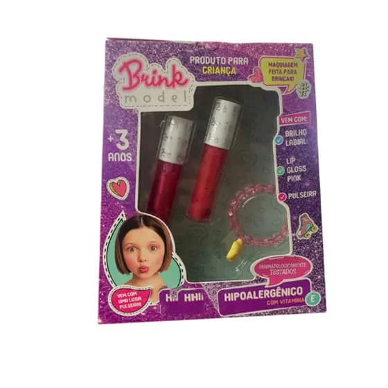 Kit Maquiagem Infantil Gloss E Pulseira Hipoalergênico Brink Model