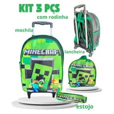 Kit Escolar Minecraft Infantil – Mochila + Lancheira + Estojo