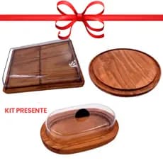OFERTA 5,5 KIT 3pçs Porta Frios Médio (21X16,5cm), Manteigueira e Tabua Red. 25cm Madeira Rustica