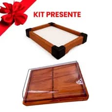 OFERTA Kit Bandeja e Porta Frios Médio (21X16,5cm) de Madeira Rustica tampa de Acrílico, café