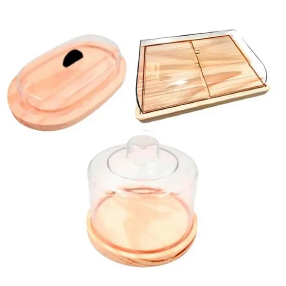 OFERTA 8.8 KIT Manteigueira, Queijeira, Porta Frios GRANDE (26,5X20CM)de Madeira NATURAL, Cozinha