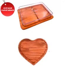 OFERTA KIT 2pçs Porta Frios MEDIO (21X16,5CM) e Tábua Coração Madeira RUSTICO café, Cozinha