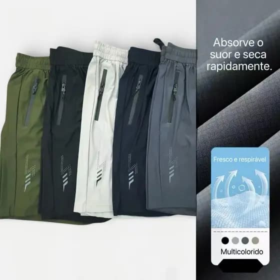 KIT 2 Bermuda Masculina Modelo Secagem Rápida 3 Bolso Com Ziper  Praia/ Academia /Corrida Tecido Gelado Com Elastano